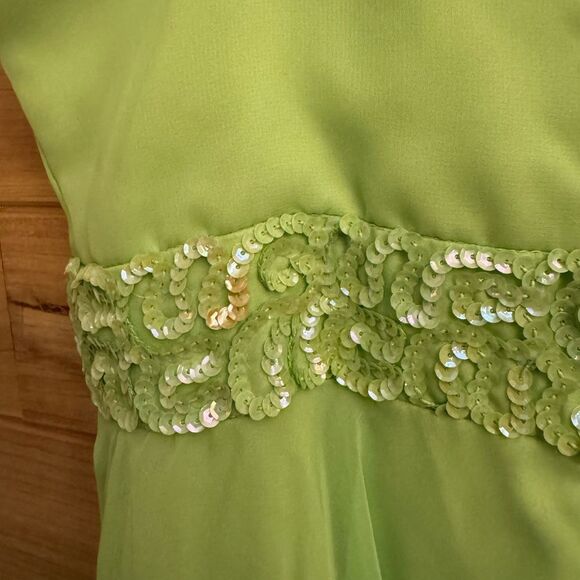 Vintage Mike Benet Size Small Lime Green Sequin Babydoll Chiffon Prom Dress - Picture 13 of 13